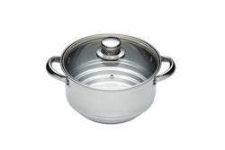 KitchenCraft ång insats 16-18-20 cm. med glaslock i rostfritt stål. För grytor och kastruller