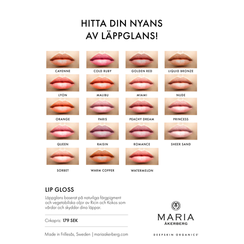 Lip Gloss - Vårdande Läppglans 17 nyanser - Maria Åkerberg