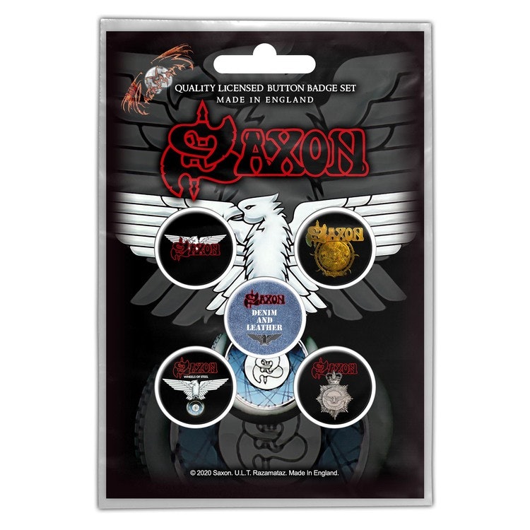 Saxon ‘Wheels Of Steel’ Button Badge 5-Pack