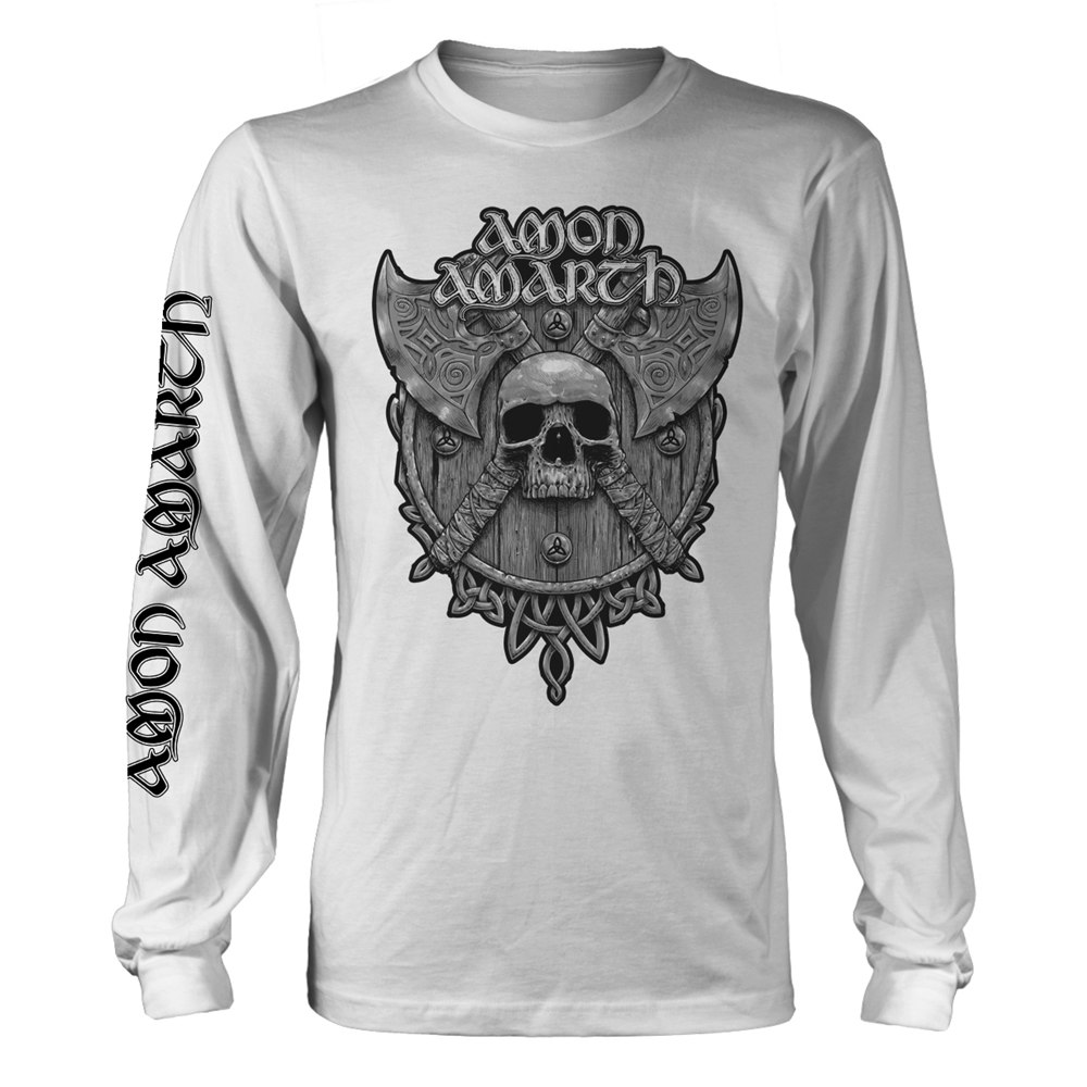 AMON AMARTH GREY SKULL (WHITE) Long sleeve T-Shirt