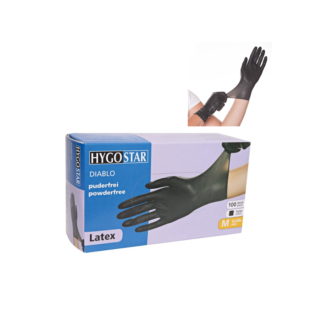 HYGOSTAR Latex Gloves Powder Free - Black Diablo Small (BOX 10 PACK)