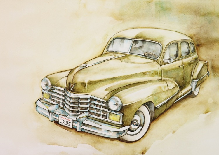 Akvarellmålning Cadillac 1940