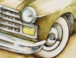 Akvarellmålning Cadillac 1940 Detaljbild
