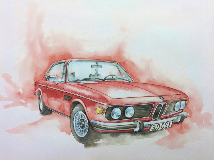 Akvarellmålning BMW 3.0 CSI