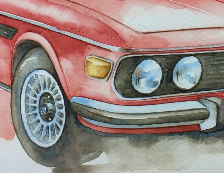Akvarellmålning BMW 3.0 CSI Inramad
