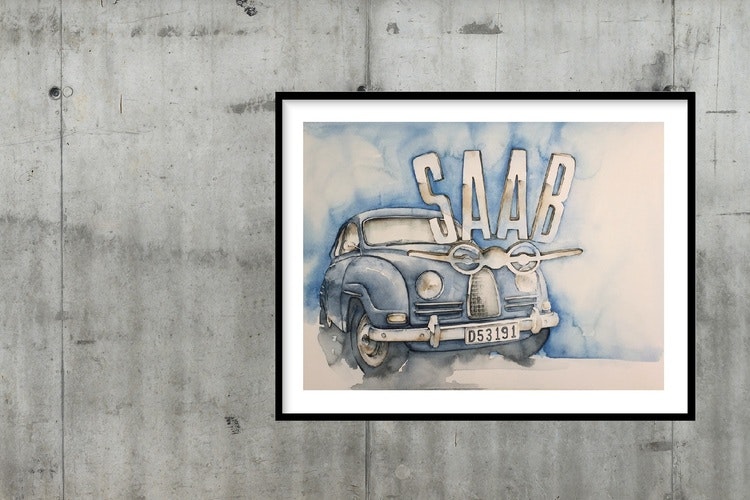 Fine Art Print - Saab 96 Blå