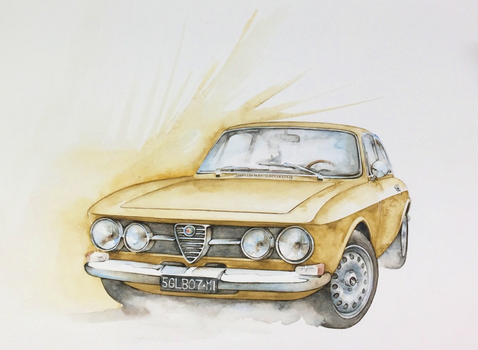 Akvarellmålning Alfa Romeo GTV "Bertonecoupe"