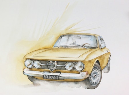 Akvarellmålning Alfa Romeo 1750 Gtv