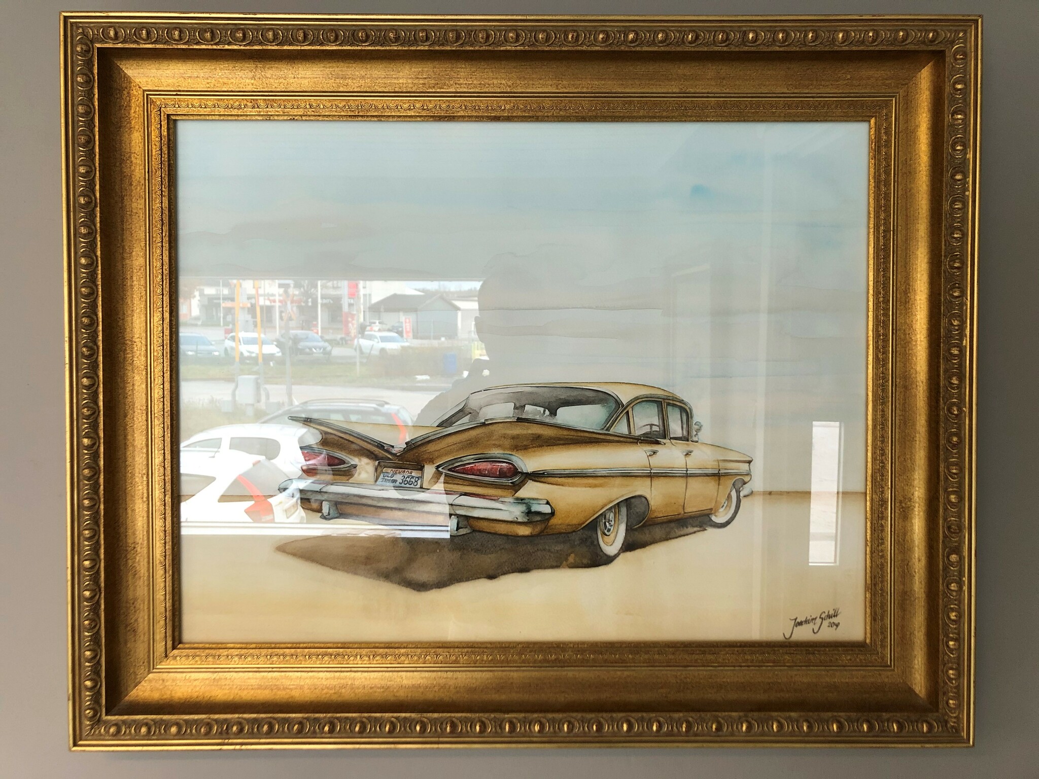Akvarellmålning Chevrolet Bel Air 1959 Inramad