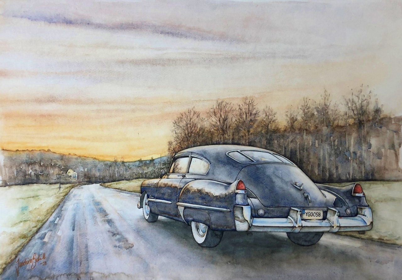 Akvarellmålning Cadillac Sedanette 1949
