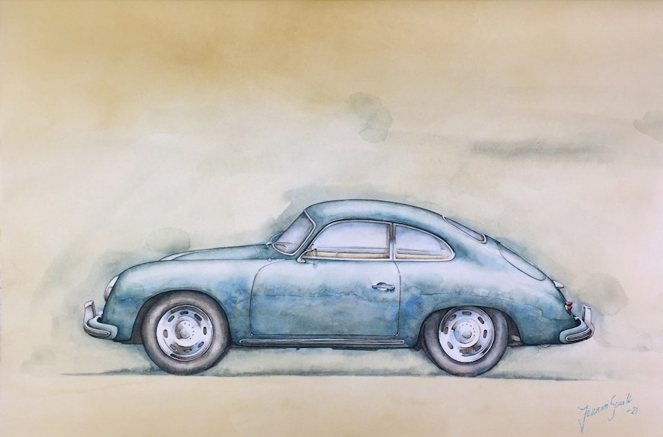 Akvarellmålning Porsche 356 A