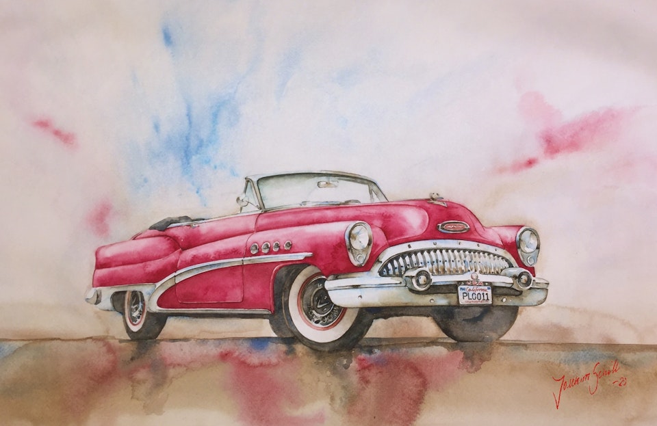 Akvarellmålning Buick Roadmaster Convertible 1953