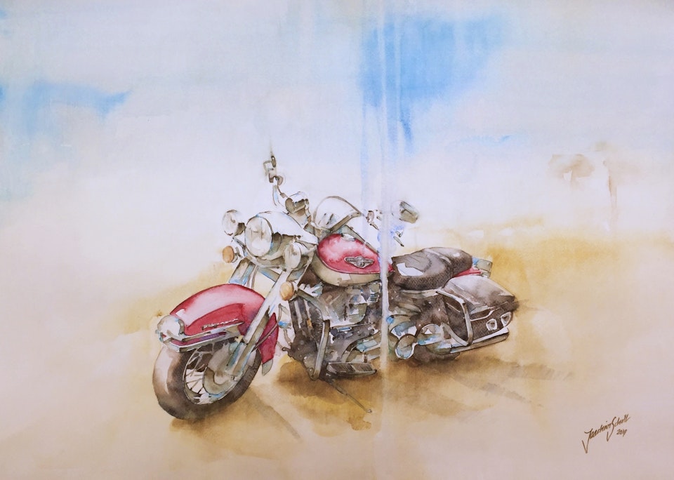 Akvarellmålning Harley Davidson Road King Classic