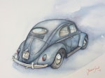 Akvarellmålning Volkswagen Typ 1 Bubbla 1957