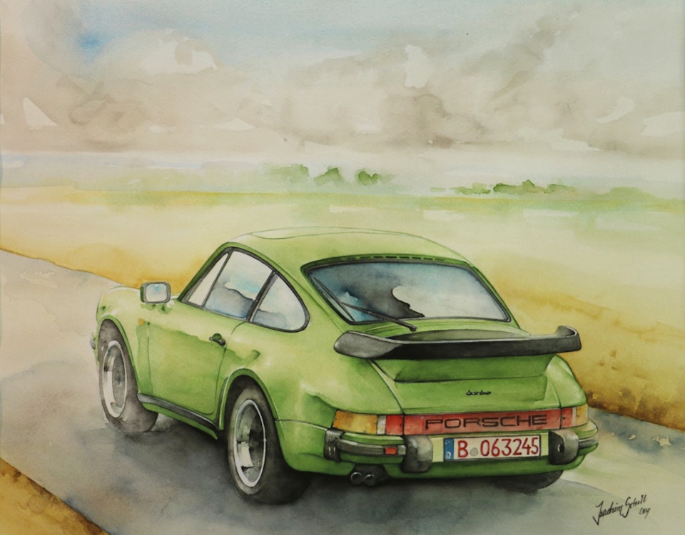 Akvarellmålning Porsche 930 Turbo, 911 Turbo