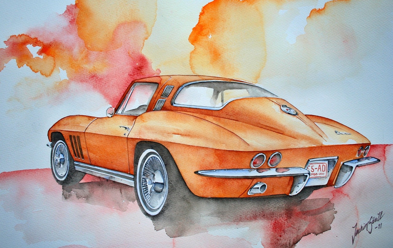 Corvette Sting Ray 1965 Akvarellmålning
