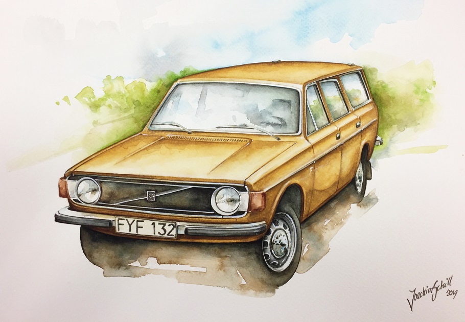 Akvarellmålning Volvo 145