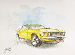 Akvarellmålning Ford Mustang Fastback