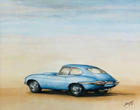 Akvarellmålning Jaguar E-type