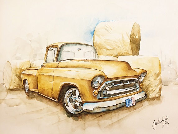 Akvarellmålning Chevrolet Truck 1956