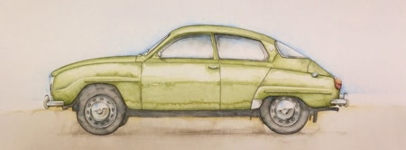 Akvarellmålning SAAB 96 1968