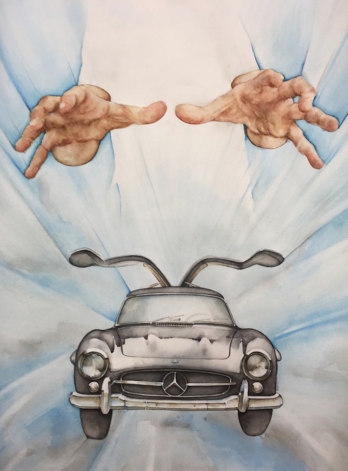 Akvarellmålning Mercedes 300sl