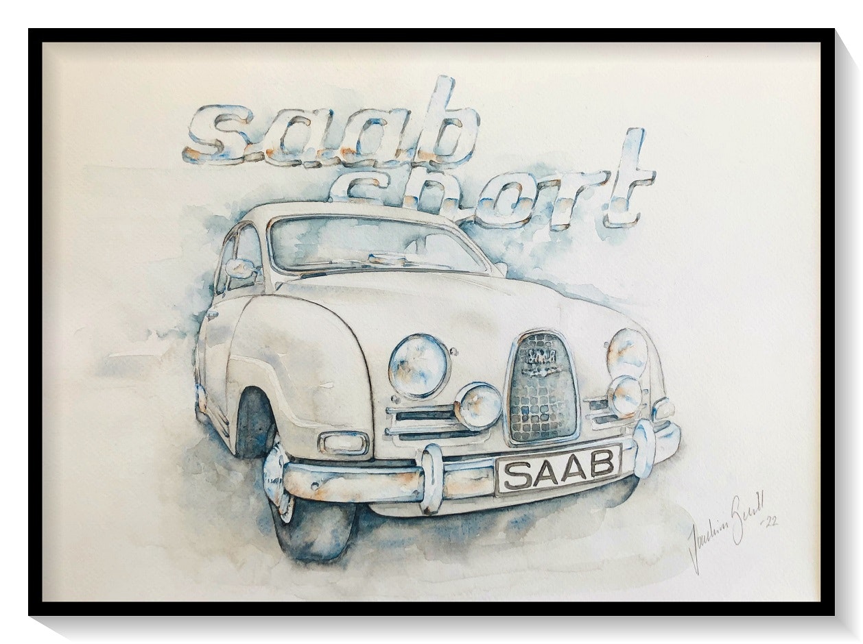 Akvarellmålning SAAB 96 sport - Biltavlor.se