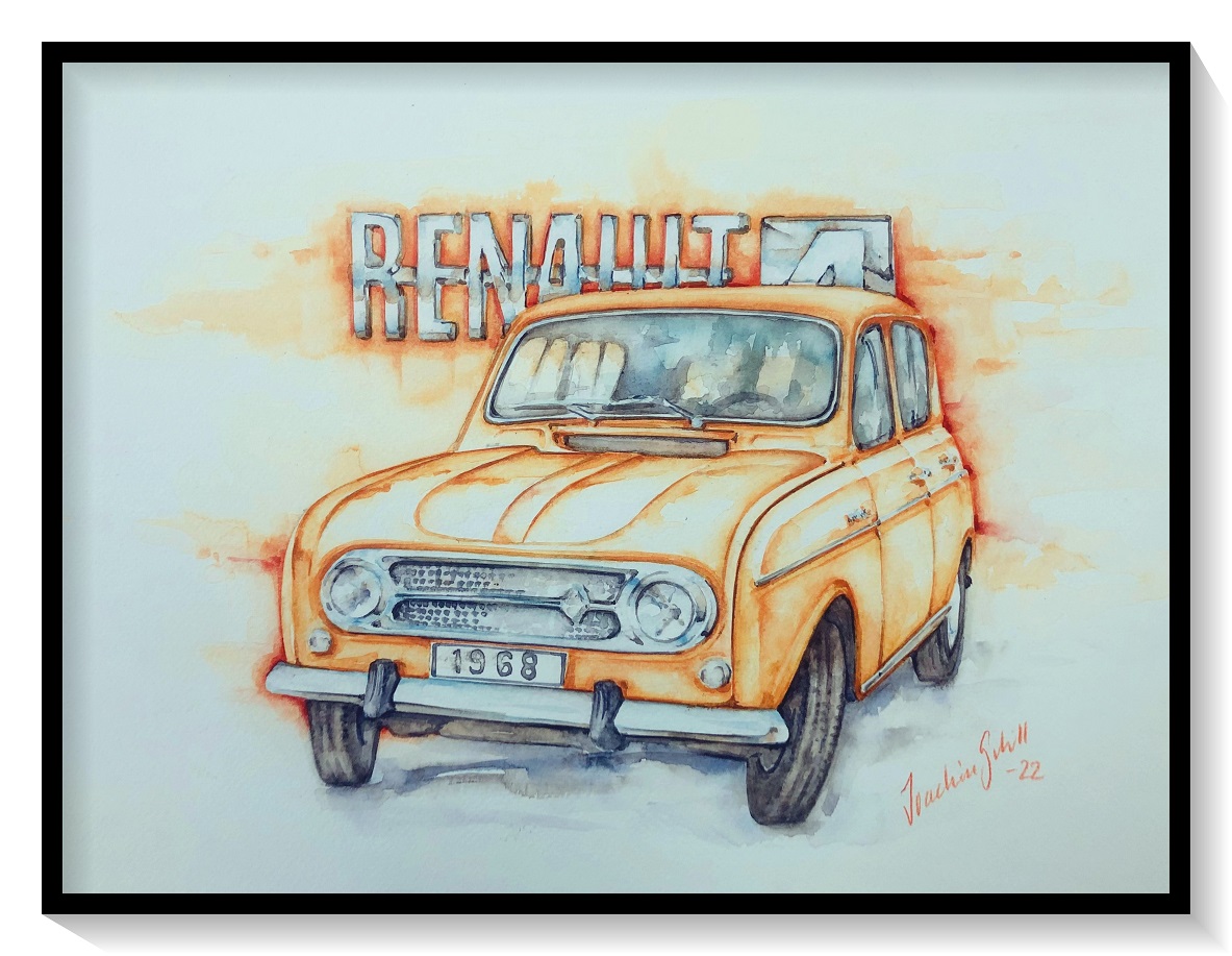 Akvarellmålning Renault 4