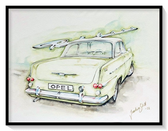 Akvarellmålning Opel Rekord P2