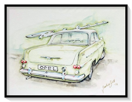 Akvarellmålning Opel Rekord Coupe