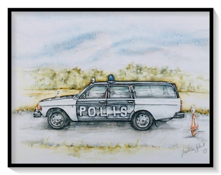 Akvarellmålning Volvo 145 Polisbil