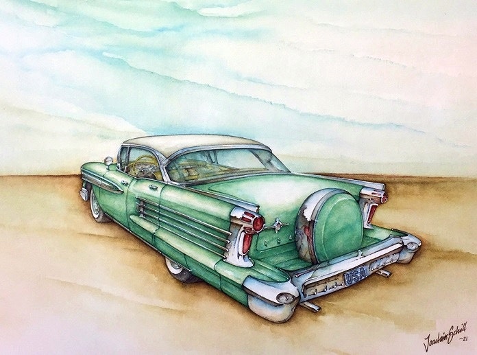 Akvarellmålning Oldsmobile 98