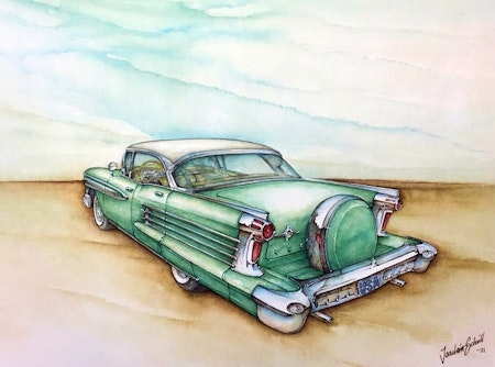 Akvarellmålning Oldsmobile 98 1958