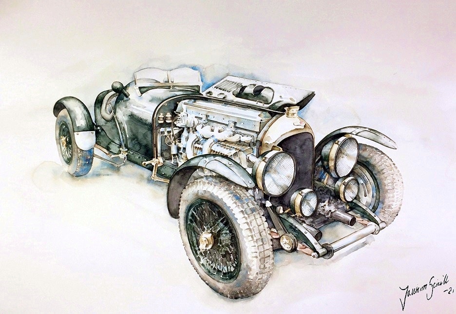 Akvarellmålning Bentley Blower