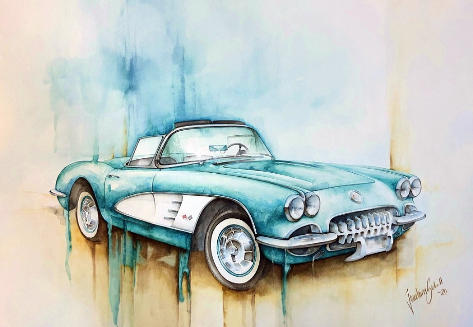 Akvarellmålning Corvette C1
