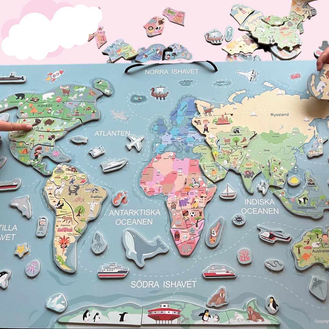 Väggkarta "världen" magnetpussel och whiteboard
