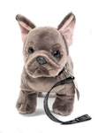 Hund Fransk Bulldog med koppel grå 23 cm