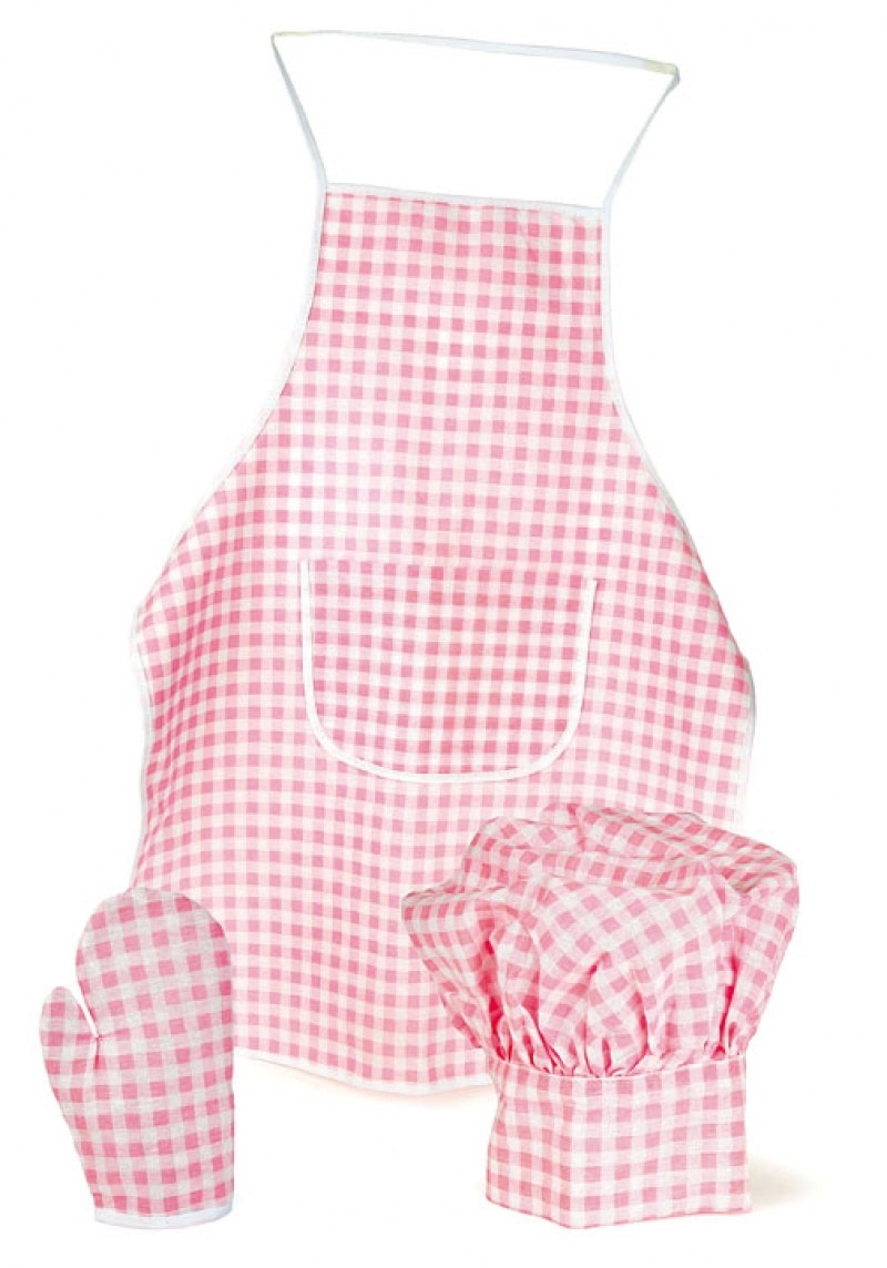 Förkläde vante & mössa rosa