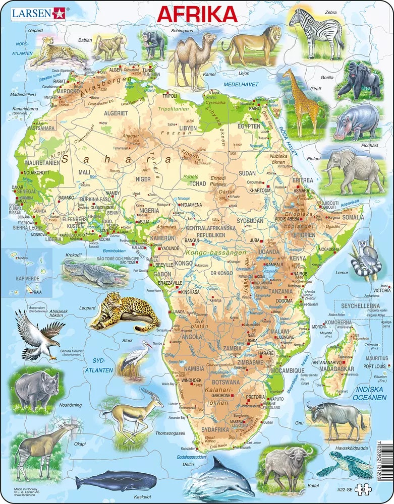 Afrika karta med djur - Larsen