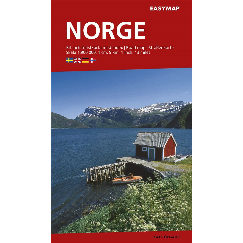 Bil- och turistkarta över Norge i skala 1:900 000.