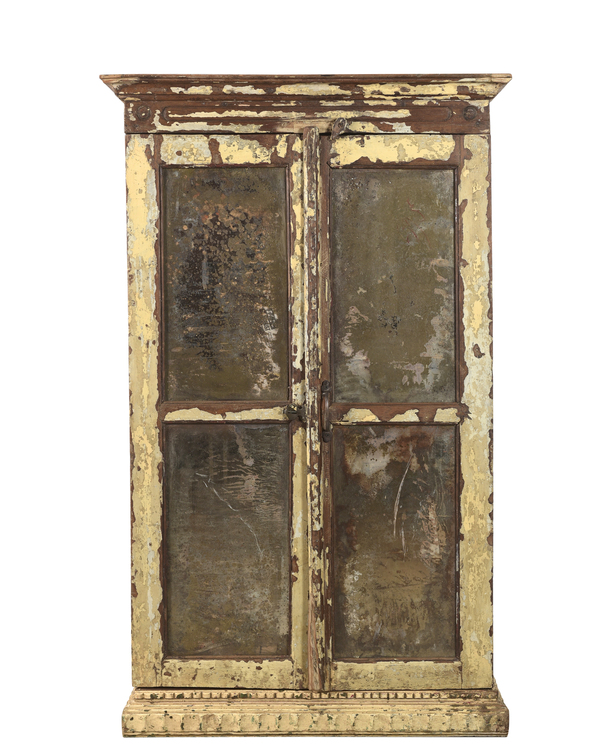 Golvskåp i teak och dörrar med gammalt spegelglas