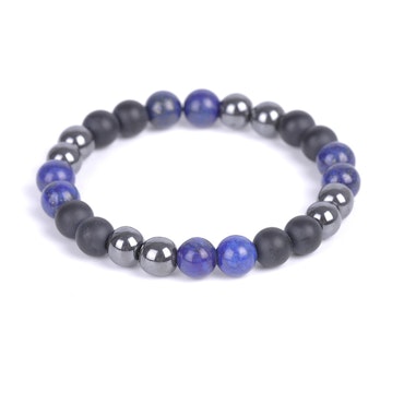 Onyx Svart, Hematit, Lapis Lazuli 8mm pärlor Armband 'Större Handled'