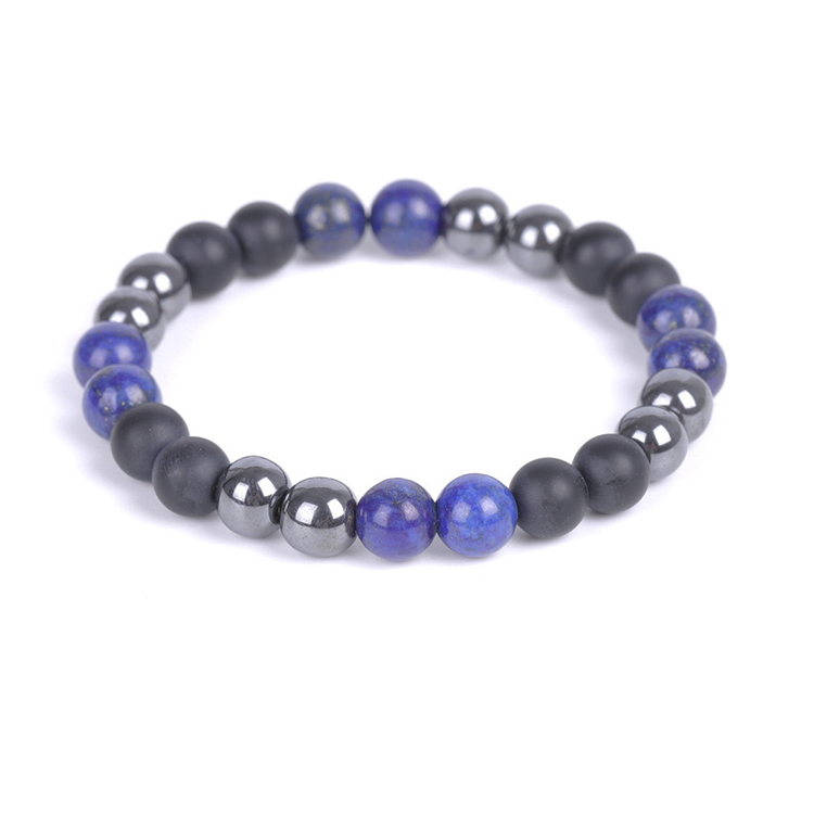 Onyx Svart, Hematit, Lapis Lazuli 8mm pärlor Armband 'Normal Handled'