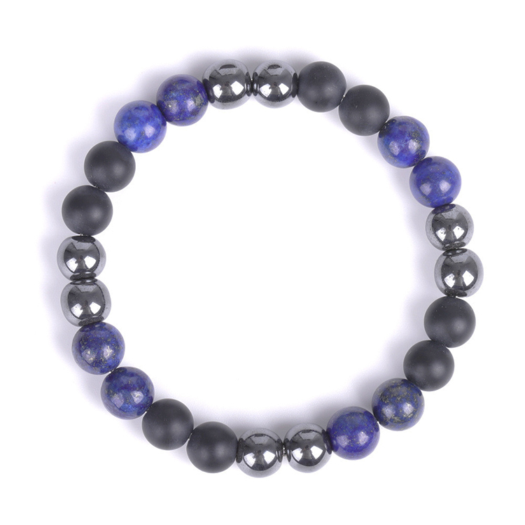 Onyx Svart, Hematit, Lapis Lazuli 8mm pärlor Armband 'Normal Handled'