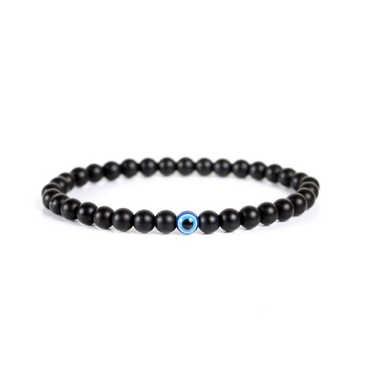 Obsidian Svart, ’Skyddsöga’ 6mm pärlor Armband
