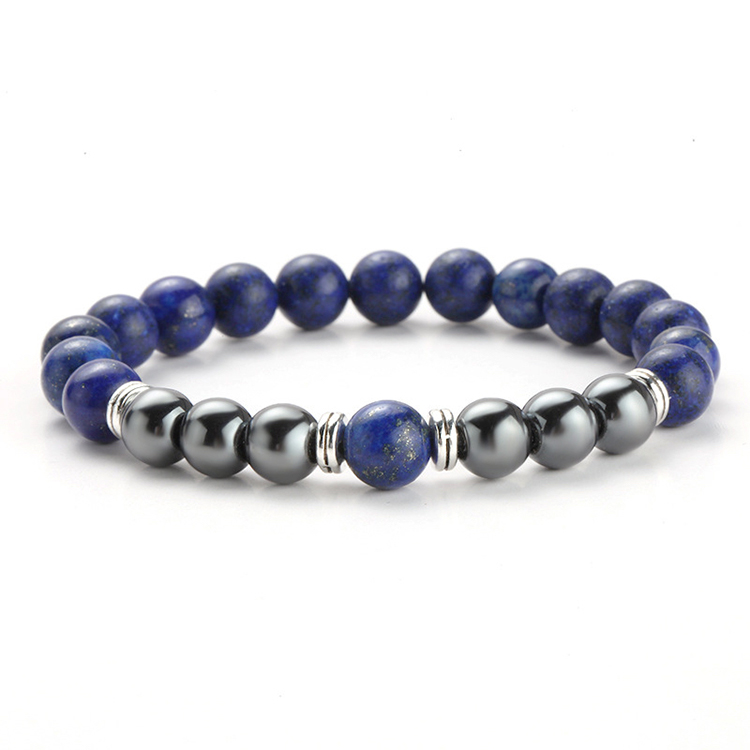 Lapis Lazuli, Hematit 8mm pärlor Armband 'Större Handled'