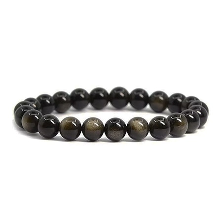 Obsidian Guld 8mm pärlor Armband