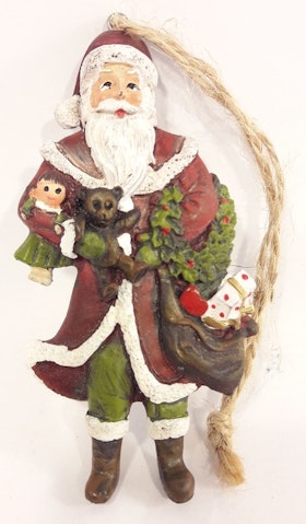 Julpynt, jultomte med säck, med snöre