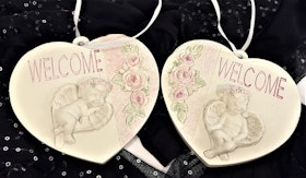Söta änglar i hjärta text "Welcome", 2 varianter