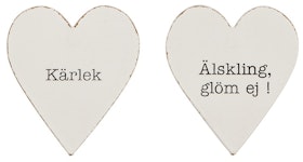 Kylskåpsmagnet i trä i form av ett hjärta med text, 2 varianter
